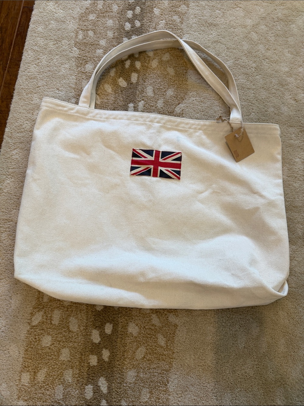 Brandy Melville White Canvas Tote with Union Jack Patch